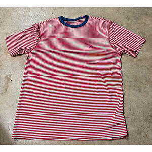 Southern Tide Striped T Shirt Mens L Red White Skipjack Fish Logo Blue Collar